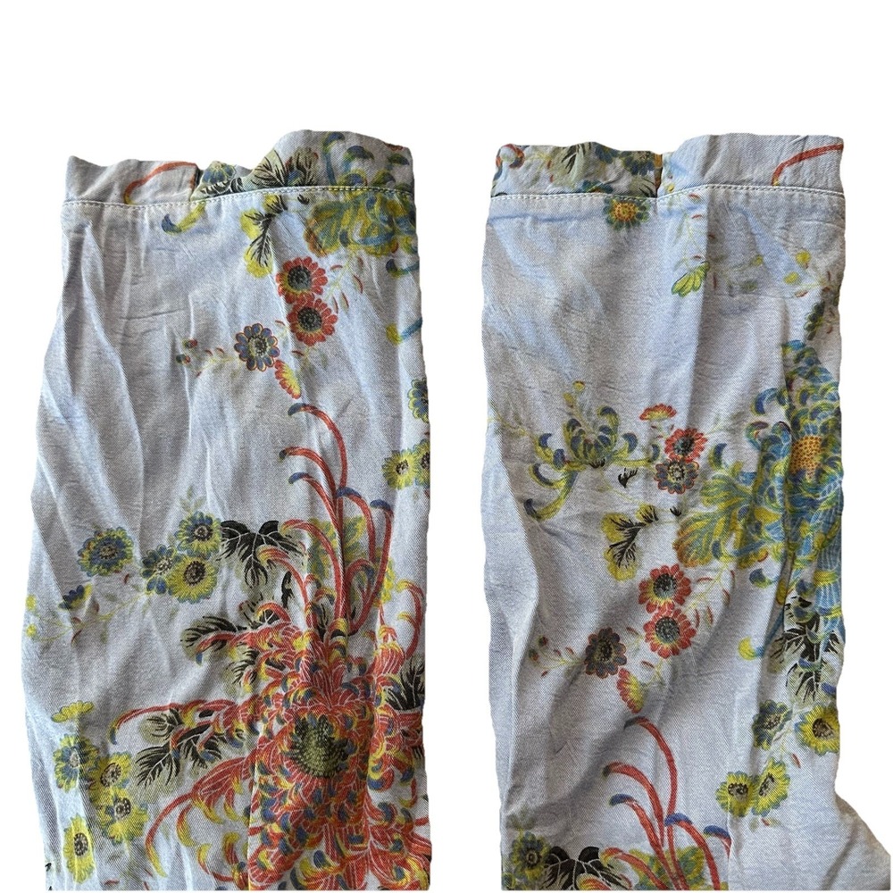 Tianello Blue Floral 3/4 Sleeve Mandarin Collar Button Princess Cut Womens Large - Picture 9 of 16